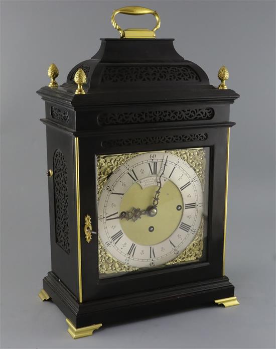 John Hall & Co., 56 King Street, Manchester. A Georgian style ebonised bracket clock, H.19.5in.